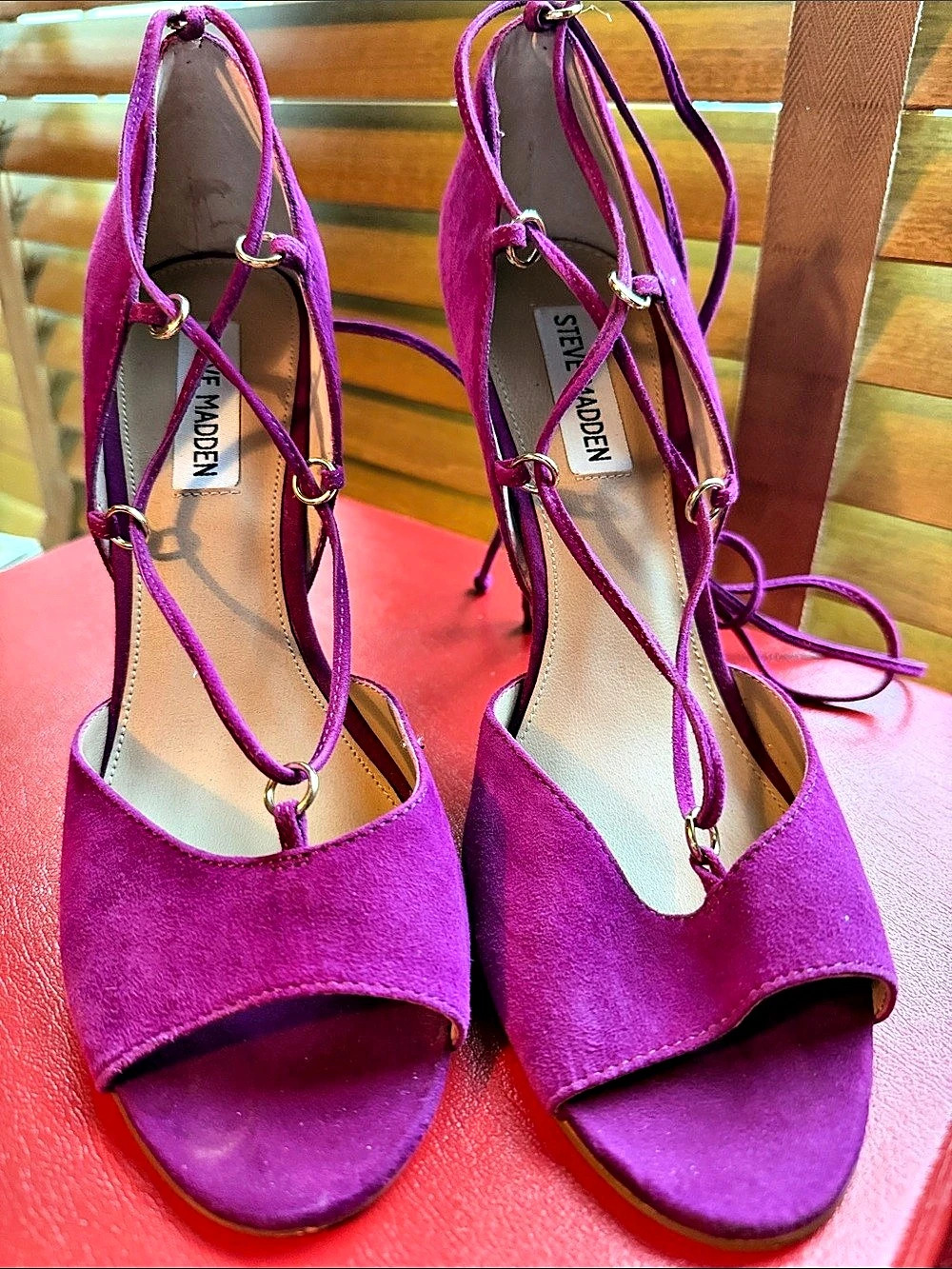 Steve Madden Purple Strappy Suede-Effect Heels